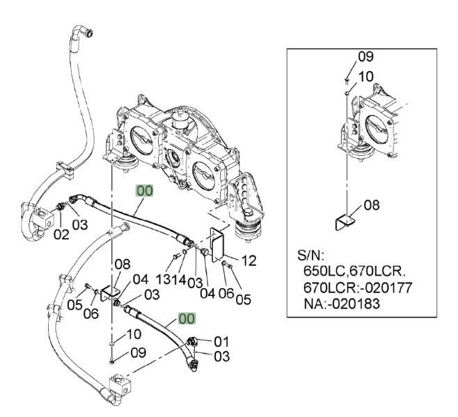 Hitachi ZX650LC-3 installation diagram showing hydraulic hose 4308148 at Pipe No. 0