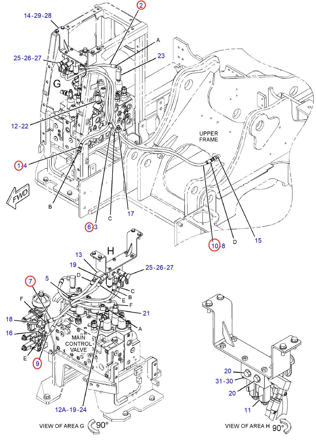 Caterpillar CAT®314E LCR installation diagram showing hydraulic hose 4I-1037 at Pipe No. 1