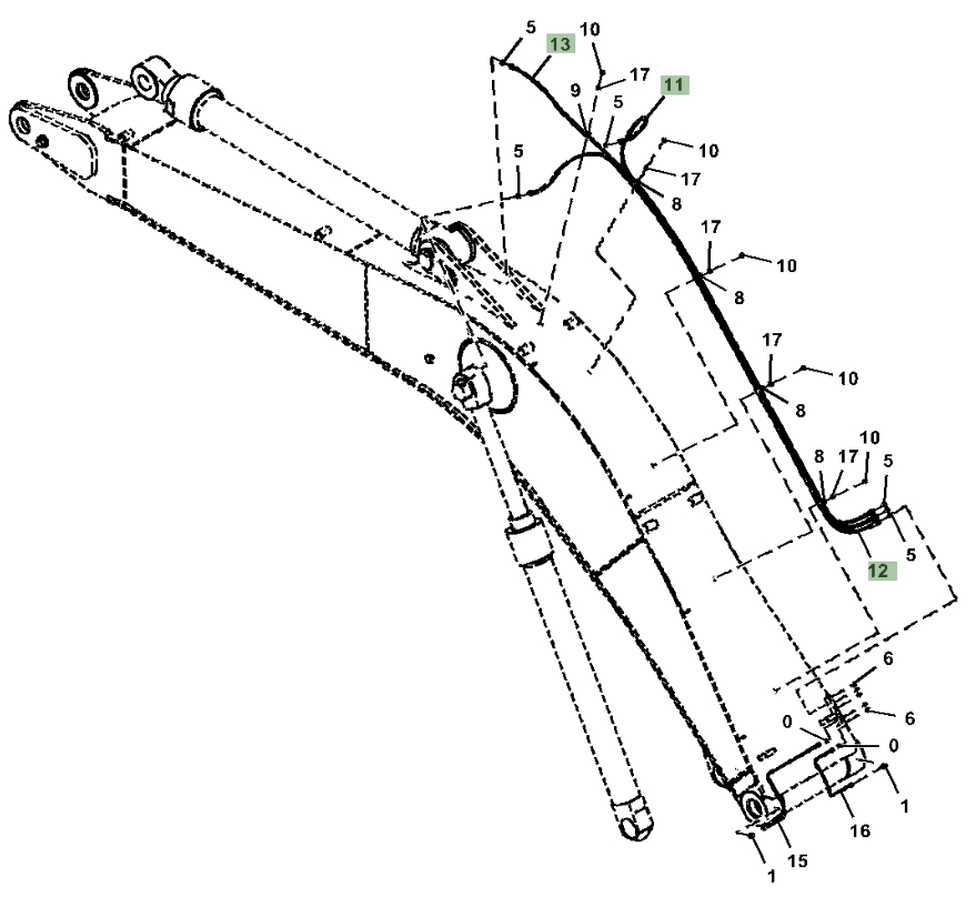 Hitachi ZX350LC-5N installation diagram showing hydraulic hose 4314983 at Pipe No. 13