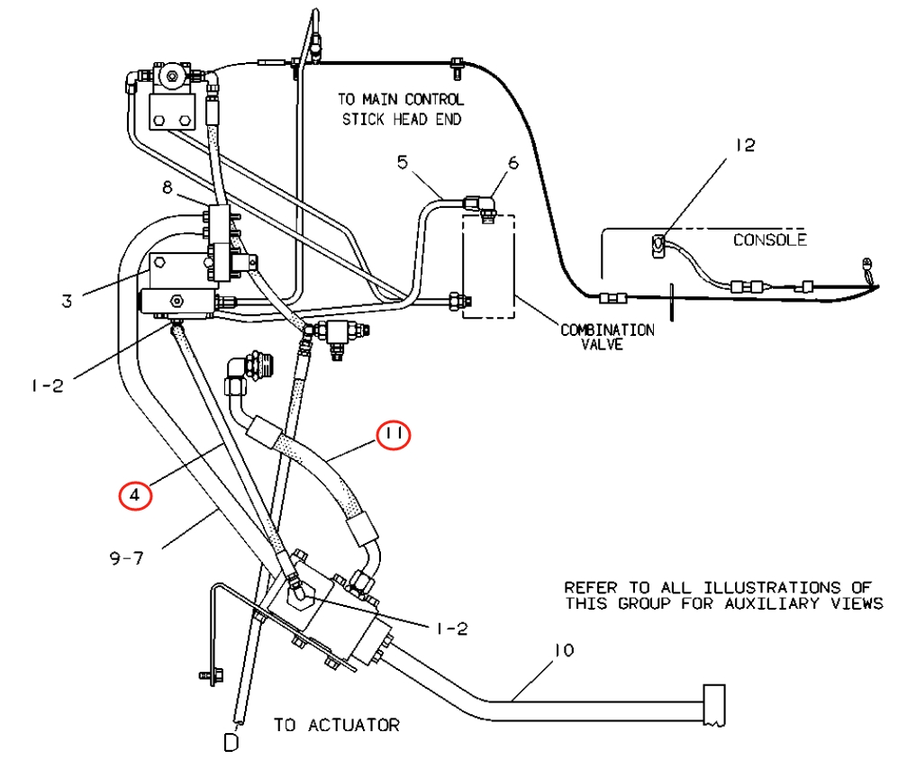 Caterpillar CAT®219 installation diagram showing hydraulic hose 9D-5861 at Pipe No. 4