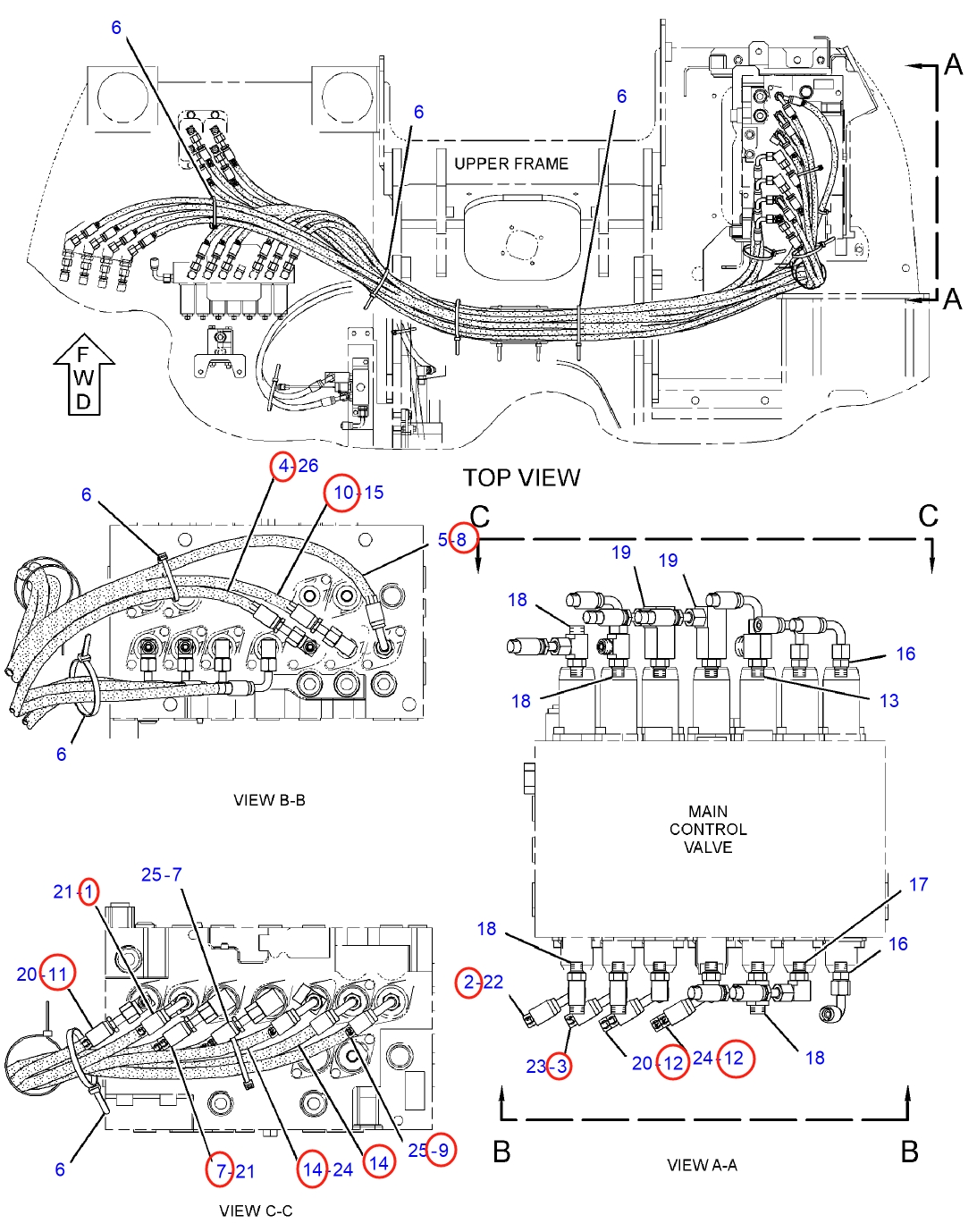 Caterpillar CAT®314D LCR installation diagram showing hydraulic hose 104-8777 at Pipe No. 10
