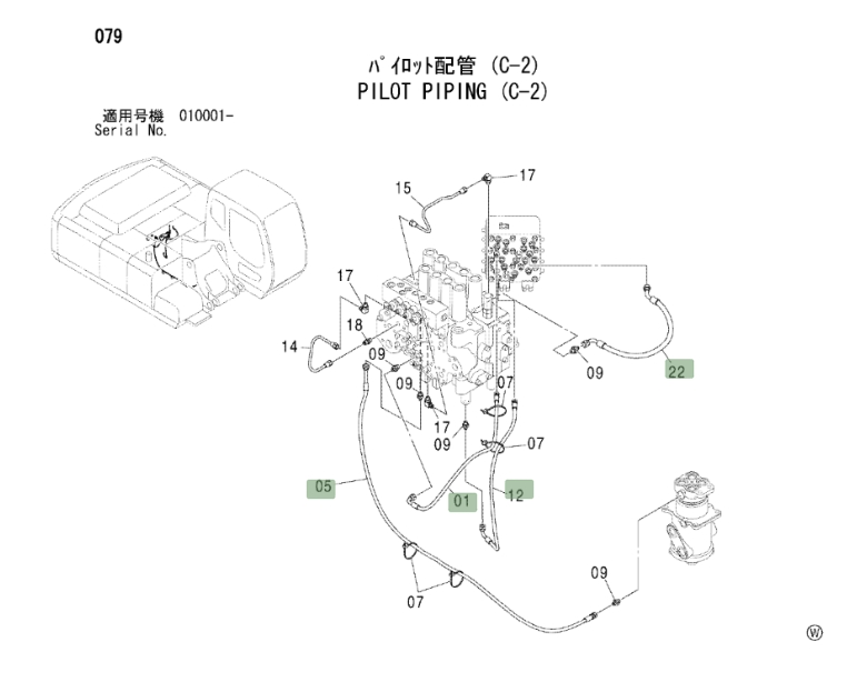 Hitachi ZX230 installation diagram showing hydraulic hose 4427111 at Pipe No. 1