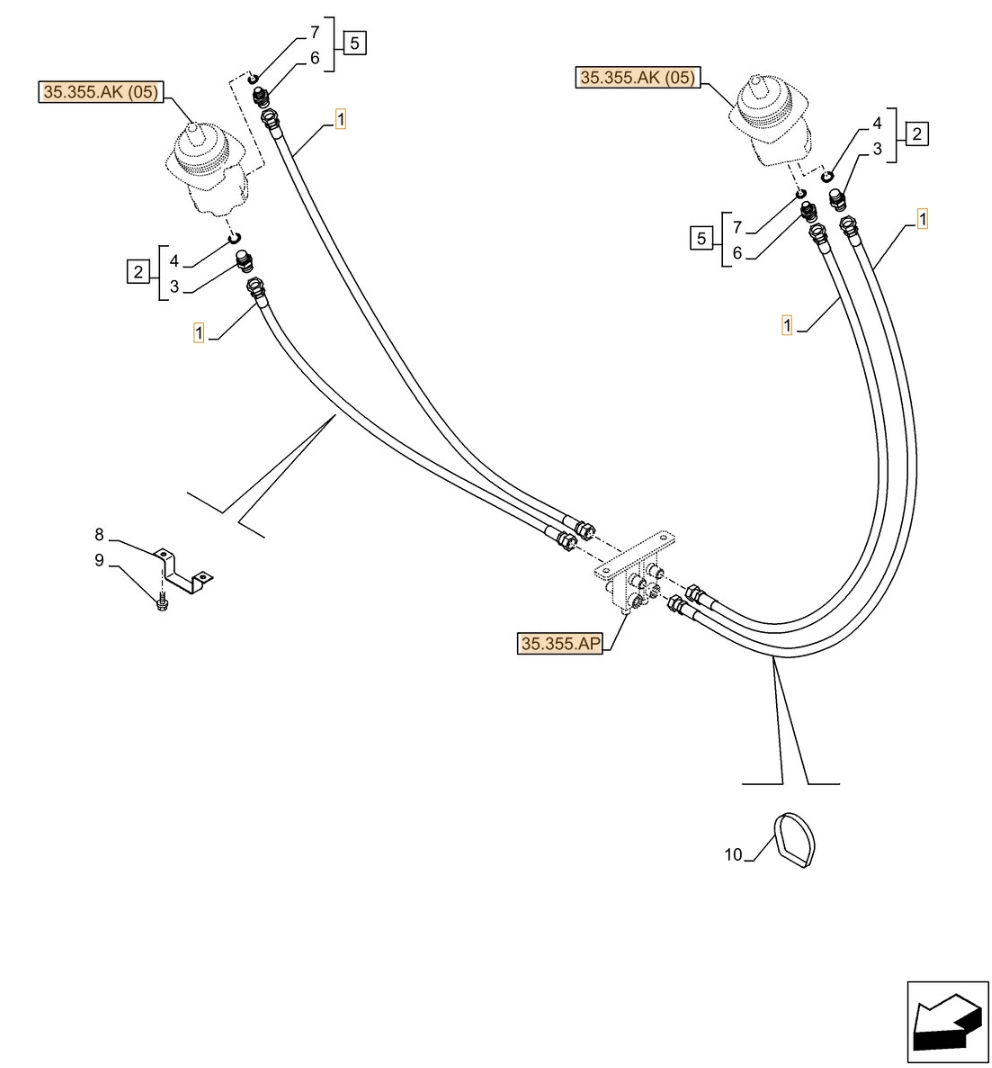 Case CX370D LC installation diagram showing hydraulic hose 159213A1 at Pipe No. 1
