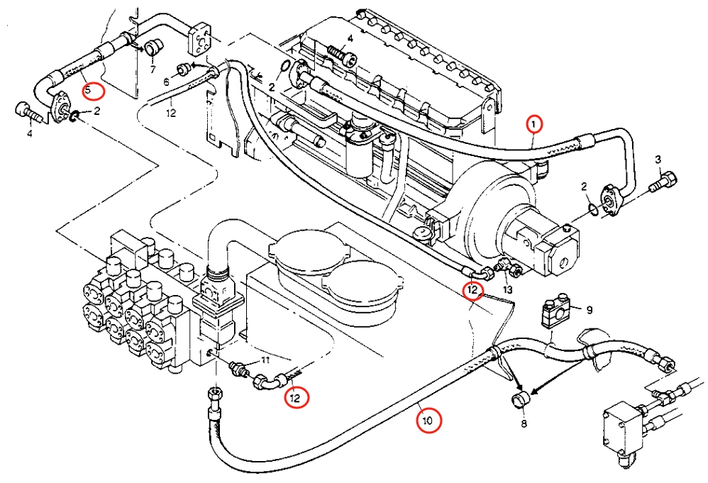 Caterpillar CAT®213B installation diagram showing hydraulic hose 8U-1059 at Pipe No. 10