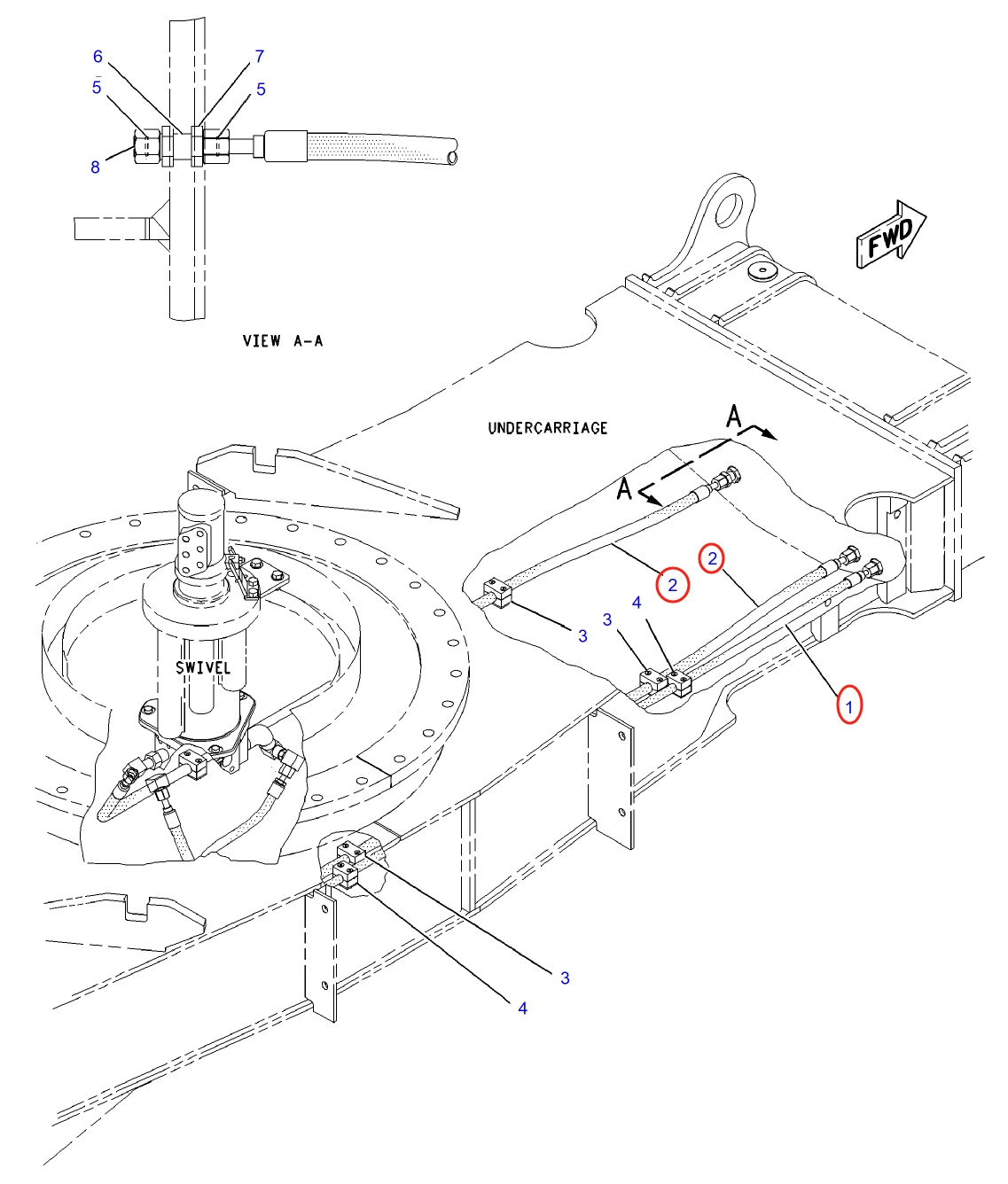 Caterpillar CAT®M312 installation diagram showing hydraulic hose 150-2925 at Pipe No. 1
