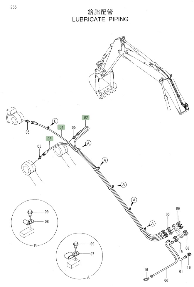 Hitachi EX220LC-3 installation diagram showing hydraulic hose 4260316 at Pipe No. 2