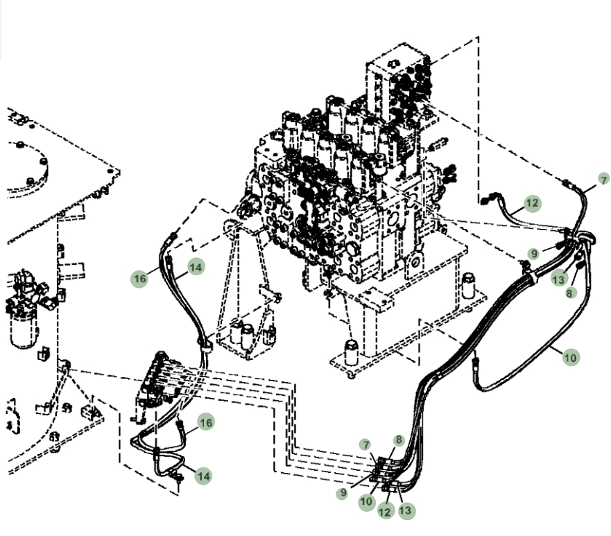 Hitachi ZX470LC-5G installation diagram showing hydraulic hose 4713498 at Pipe No. 16