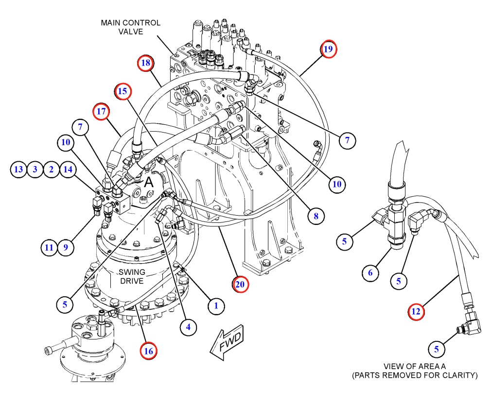 Caterpillar CAT®317 installation diagram showing hydraulic hose 571-4180 at Pipe No. 15