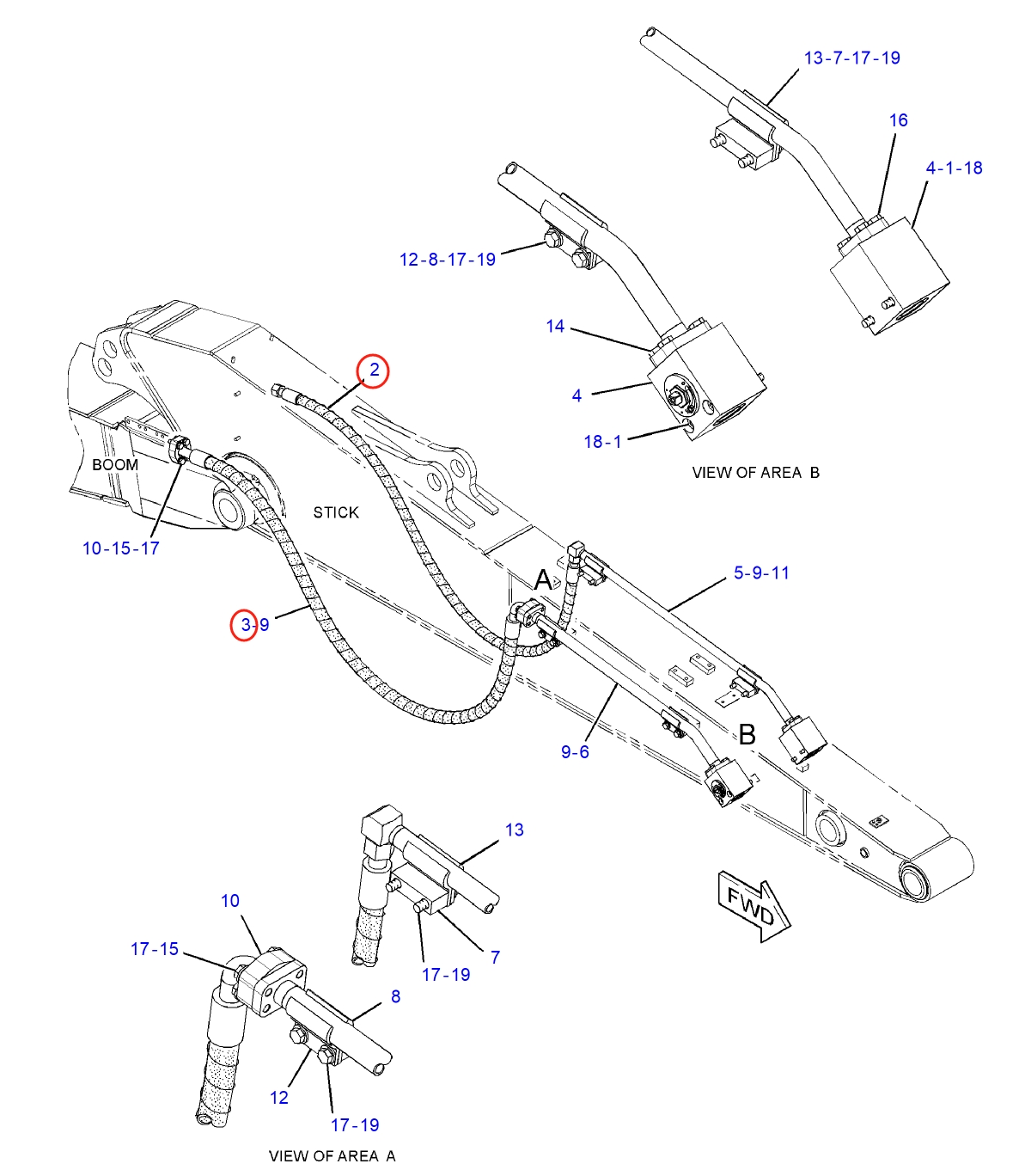 Caterpillar CAT®312E installation diagram showing hydraulic hose 241-5149 at Pipe No. 2
