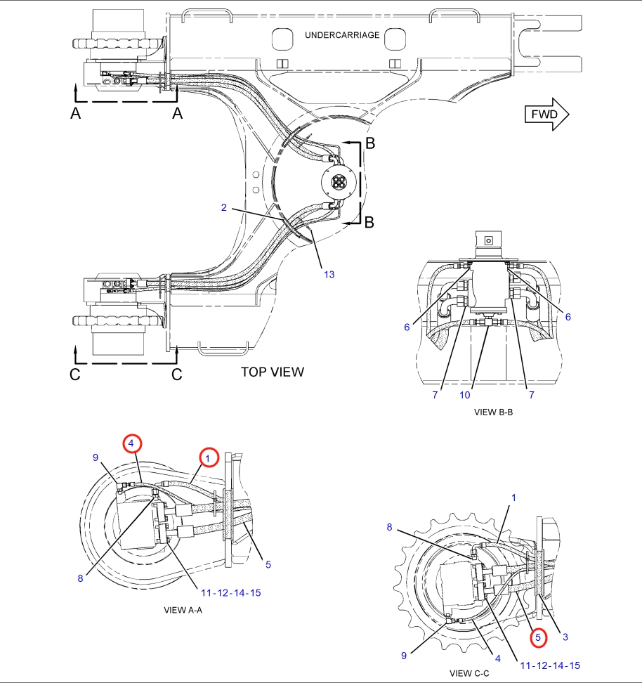 Caterpillar CAT®316F L installation diagram showing hydraulic hose 187-5915 at Pipe No. 4