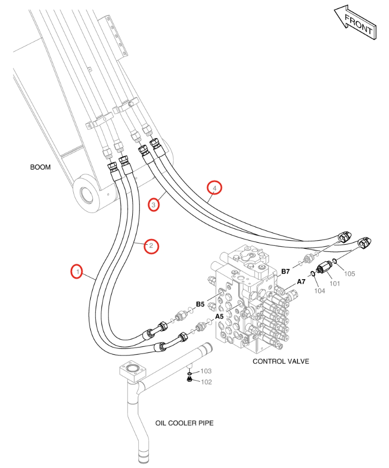 Doosan DX140LC-5 installation diagram showing hydraulic hose DS20131938 at Pipe No. 4