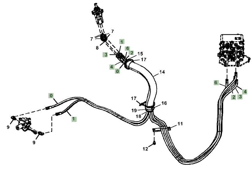 Hitachi ZX130-5G installation diagram showing hydraulic hose 4713021 at Pipe No. 0