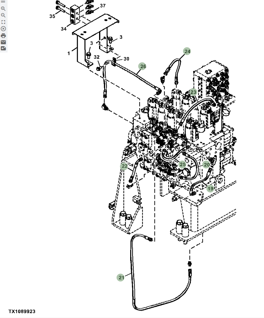 Hitachi ZX670LC-5B installation diagram showing hydraulic hose 4713504 at Pipe No. 23