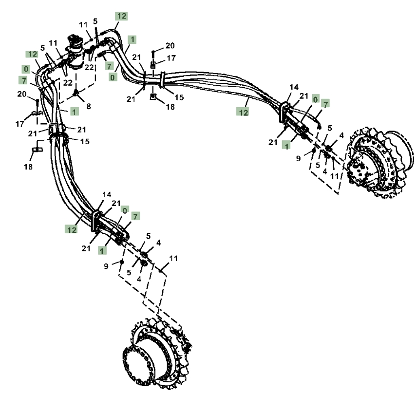 Hitachi ZX380LC-5N installation diagram showing hydraulic hose 4635303 at Pipe No. 0