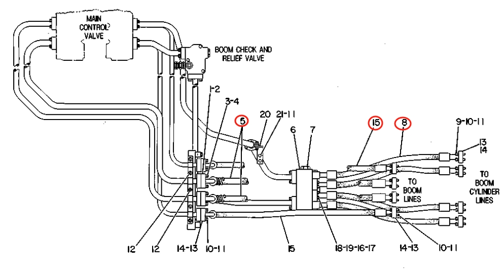 Caterpillar CAT®215C installation diagram showing hydraulic hose 6A-7720 at Pipe No. 8