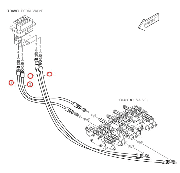 Doosan DX30Z installation diagram showing hydraulic hose DS2094006 at Pipe No. 4