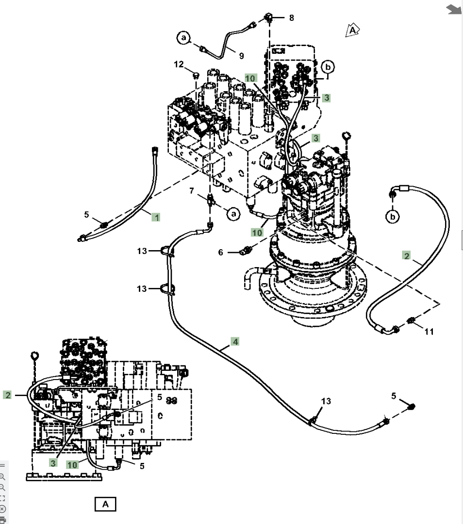 Hitachi ZX210LC-5A installation diagram showing hydraulic hose 4648912 at Pipe No. 3