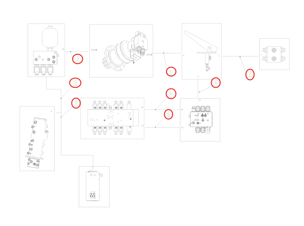 Sunward SWE150W installation diagram showing hydraulic hose 730502000343 at Pipe No. 7