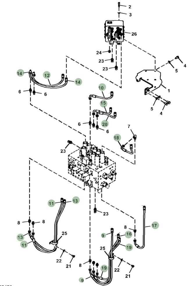 Hitachi ZX250LC-5G installation diagram showing hydraulic hose 4630939 at Pipe No. 15