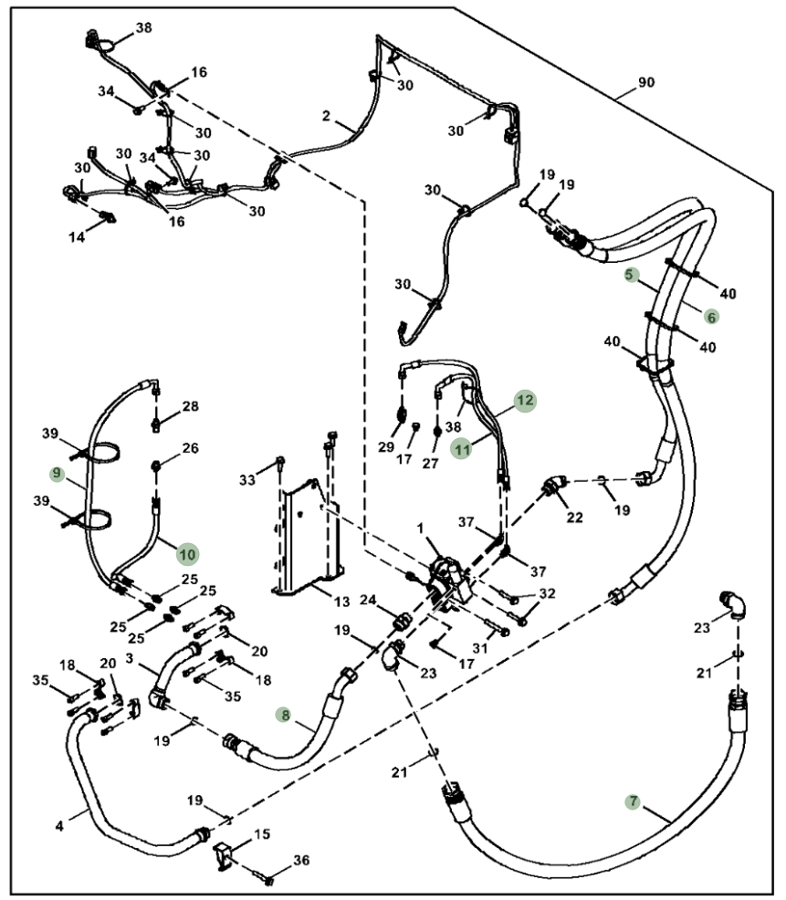 Hitachi ZX245USLC-5N installation diagram showing hydraulic hose 4269834 at Pipe No. 10