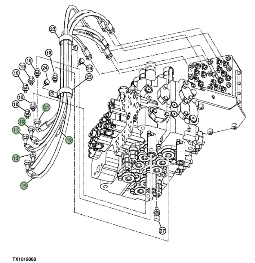 Hitachi ZXS370F-3 installation diagram showing hydraulic hose 4630933 at Pipe No. 13