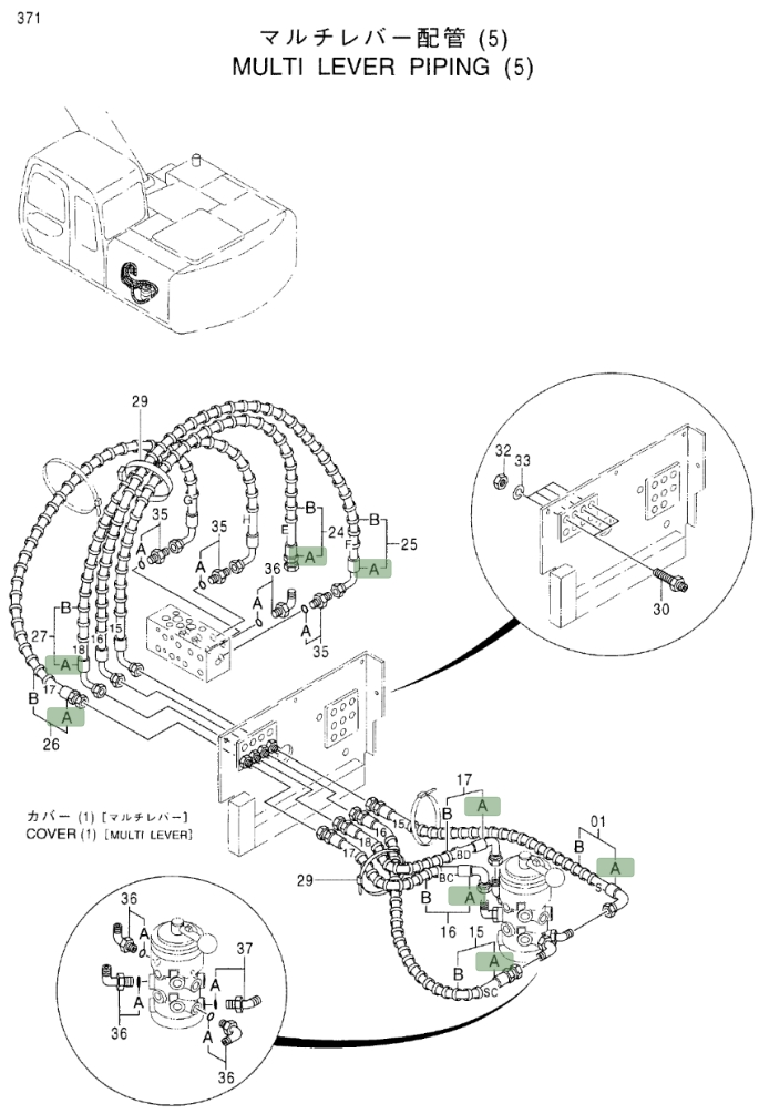 Hitachi EX160LC-5 installation diagram showing hydraulic hose 4384504 at Pipe No. 15A