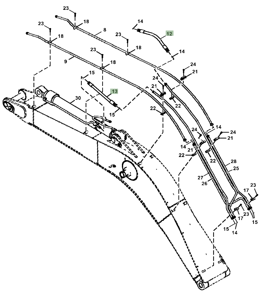 Hitachi ZX350LC-5G installation diagram showing hydraulic hose 4628956 at Pipe No. 13