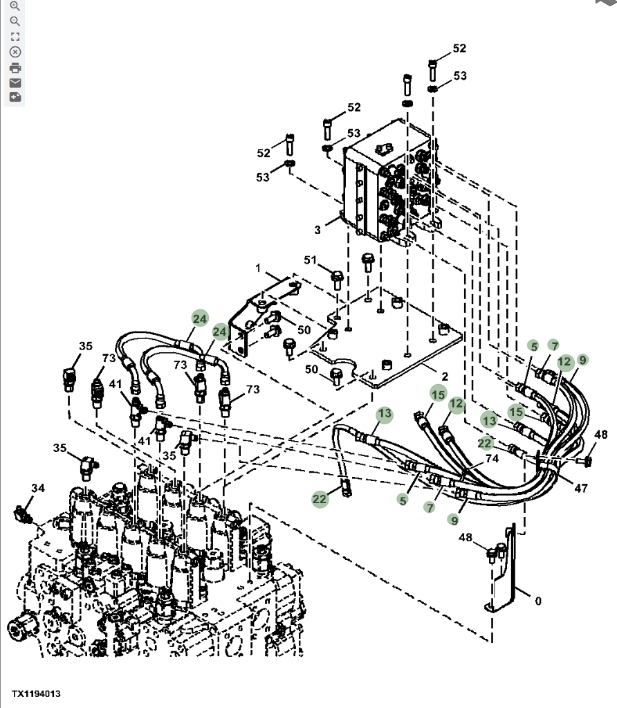 Hitachi ZX670LC-5A installation diagram showing hydraulic hose 4484593 at Pipe No. 13