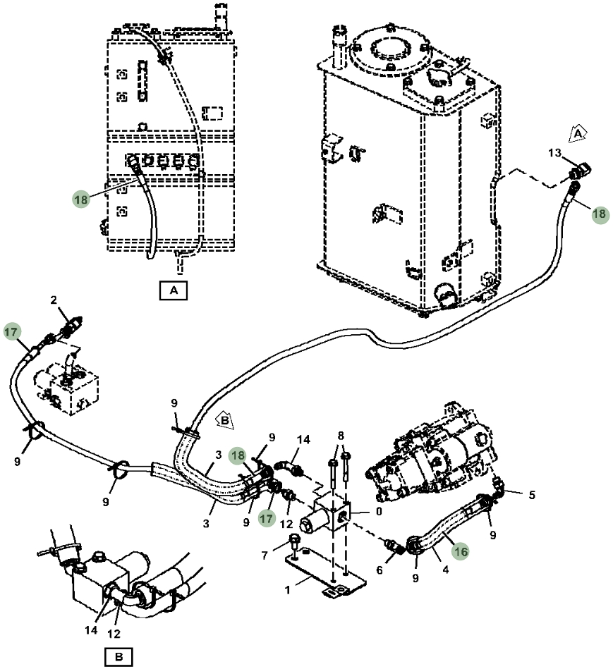 Hitachi ZX26U-5N installation diagram showing hydraulic hose 4298737 at Pipe No. 18