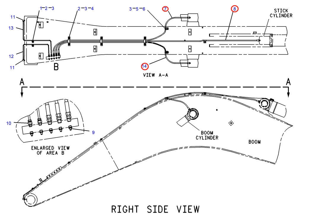 Caterpillar CAT®317-A N installation diagram showing hydraulic hose 113-2128 at Pipe No. 8