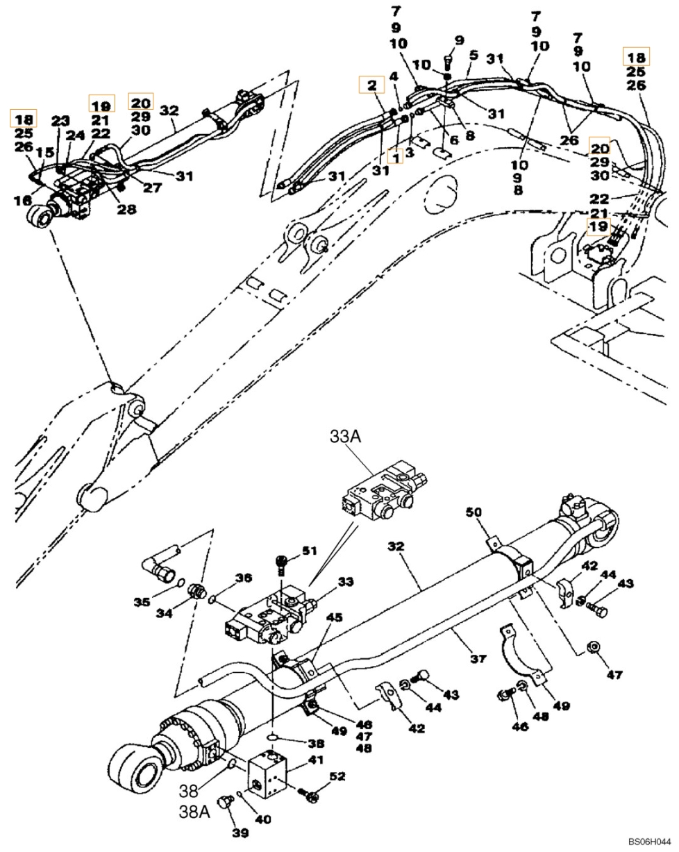 Case CX210N installation diagram showing hydraulic hose KRV2405 at Pipe No. 1