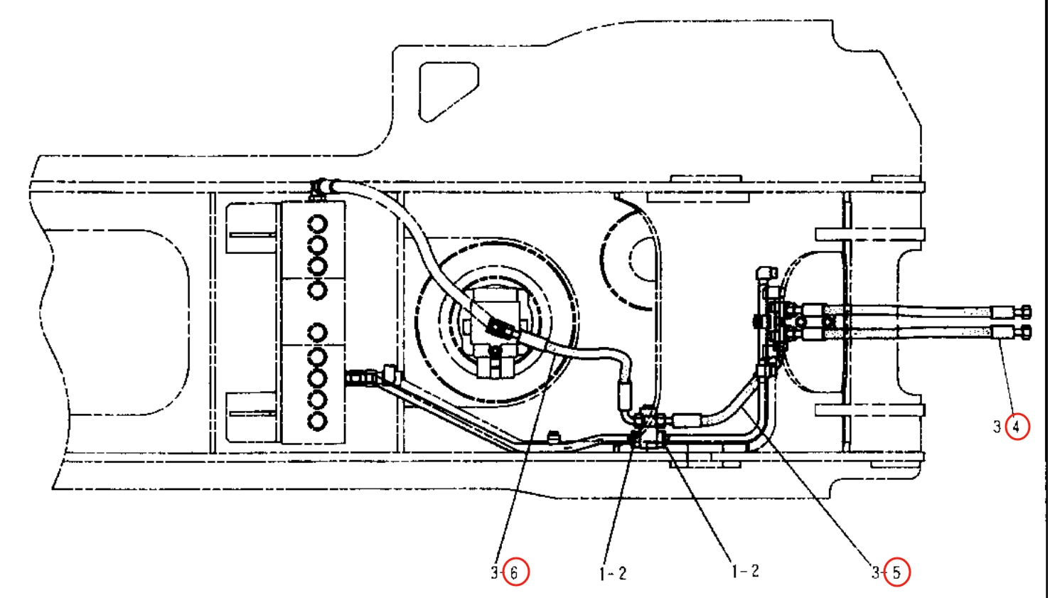 Caterpillar CAT®315B installation diagram showing hydraulic hose 121-6318 at Pipe No. 4