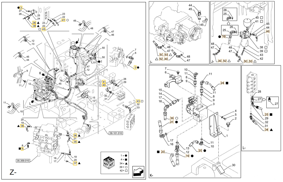Case CX145D SR W/B installation diagram showing hydraulic hose KHJ2097 at Pipe No. Z2-K20