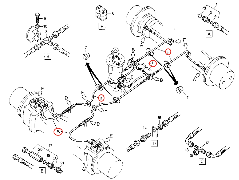 Caterpillar CAT®214B FT installation diagram showing hydraulic hose 8U-1659 at Pipe No. 5