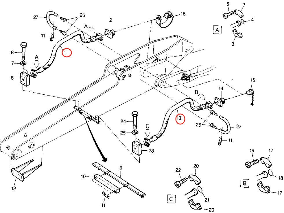 Caterpillar CAT®212B installation diagram showing hydraulic hose 8U-4336 at Pipe No. 1