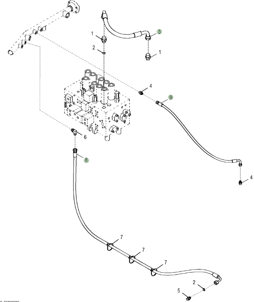 Hitachi ZX250LC-5G installation diagram showing hydraulic hose 4360873 at Pipe No. 9