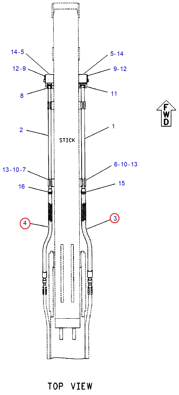 Caterpillar CAT®315C installation diagram showing hydraulic hose 7Y-5691 at Pipe No. 3