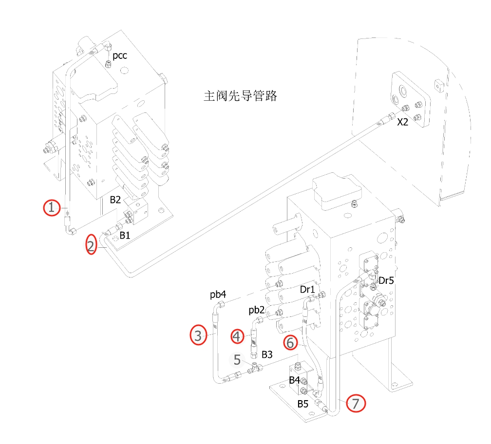 Sunward SWE210 installation diagram showing hydraulic hose 730502000463 at Pipe No. 7
