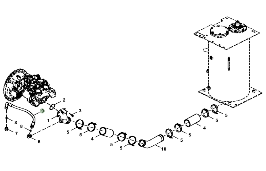 Hitachi ZX210-5N installation diagram showing hydraulic hose 4644625 at Pipe No. 9