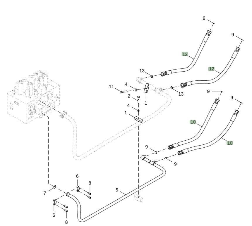 Hitachi ZX250LC-5G installation diagram showing hydraulic hose 4614162 at Pipe No. 10