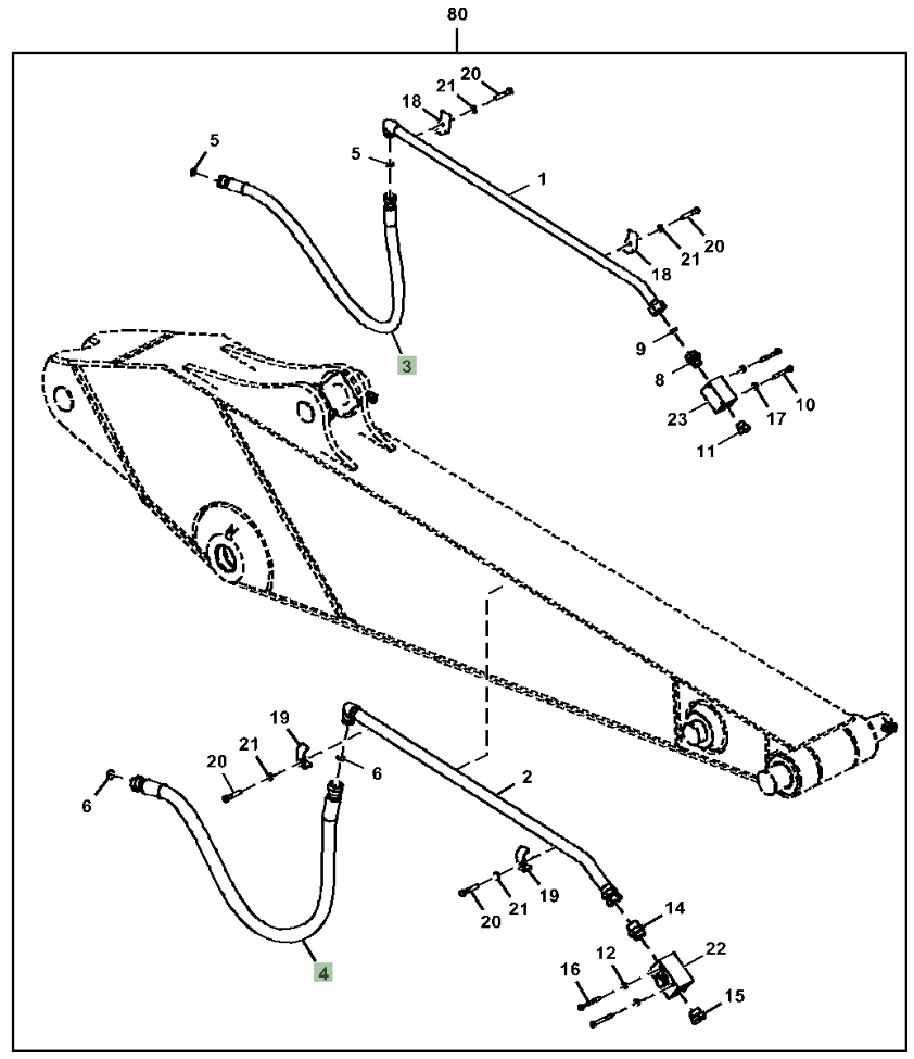 Hitachi ZX380LC-6N installation diagram showing hydraulic hose 4648997 at Pipe No. 4