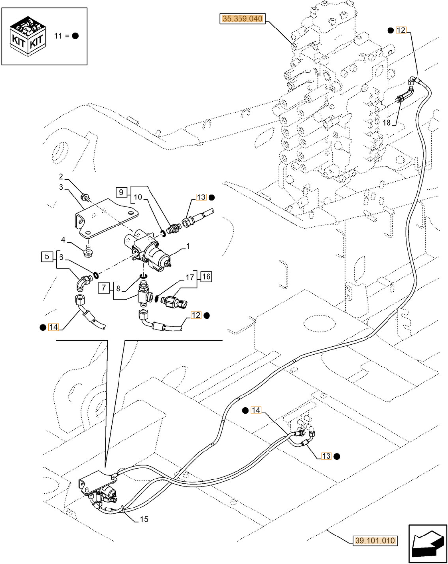 Case CX240E NHD installation diagram showing hydraulic hose KHJ2092 at Pipe No. 13
