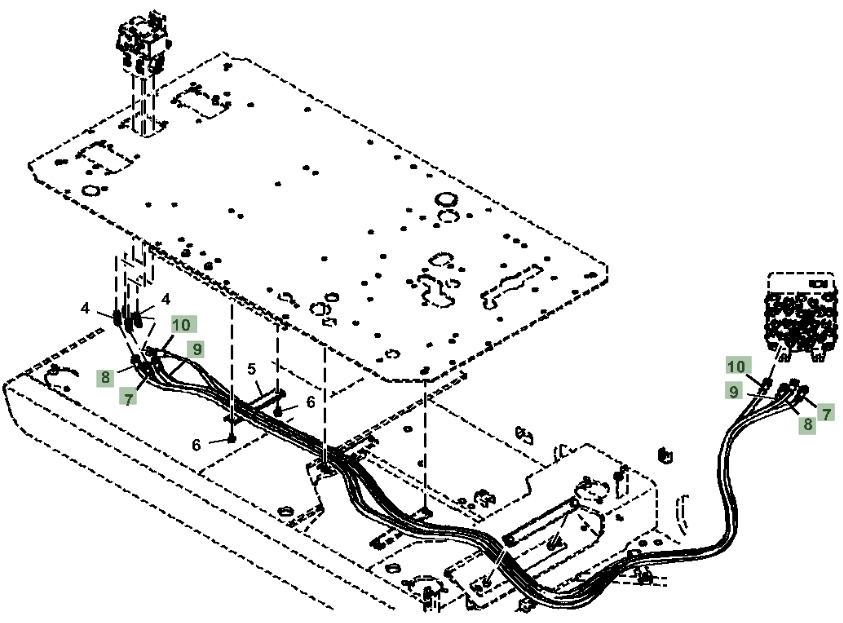 Hitachi ZX210LC-6N installation diagram showing hydraulic hose 4639629 at Pipe No. 8