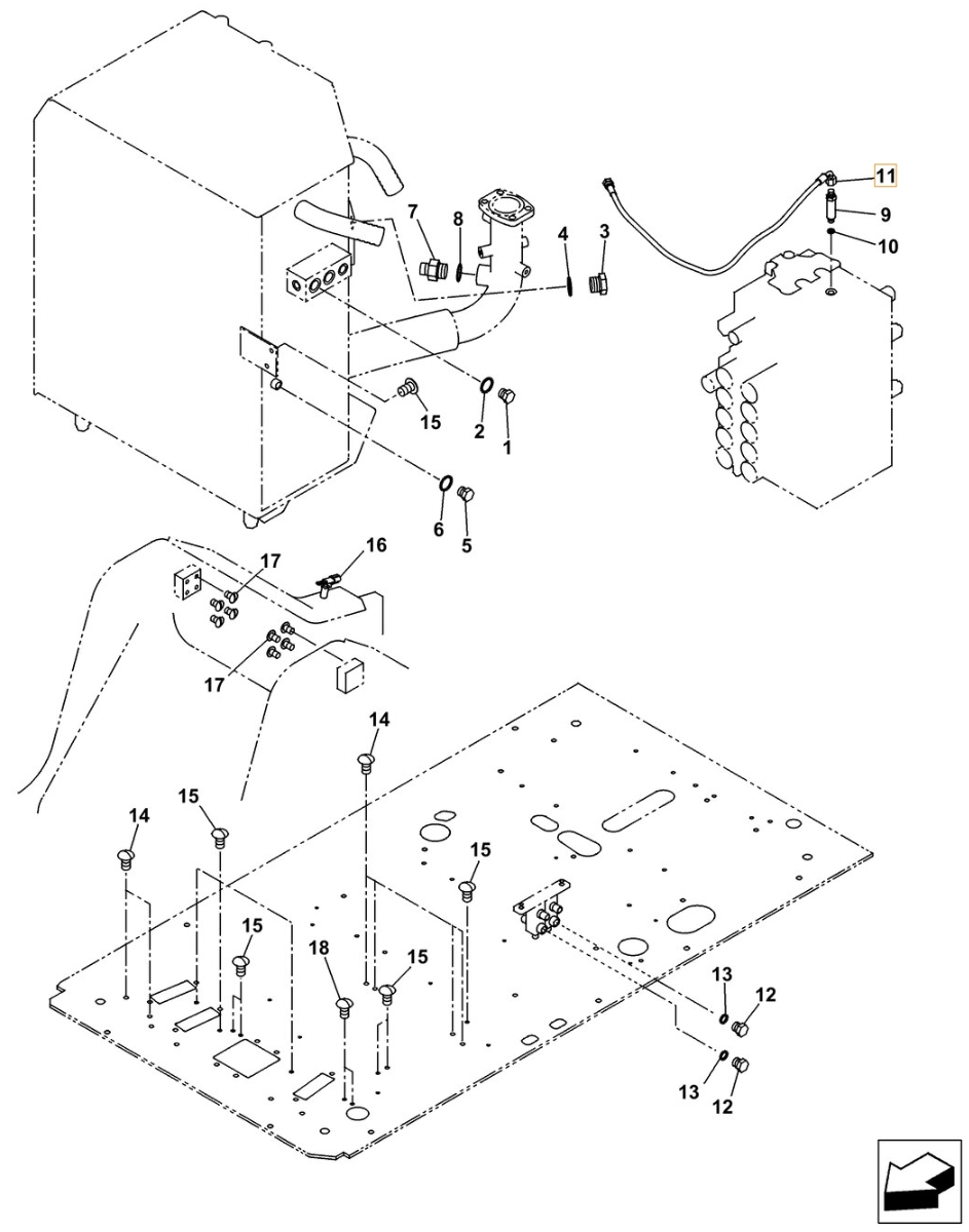 Case CX210C-8 installation diagram showing hydraulic hose KHJ2249 at Pipe No. 11