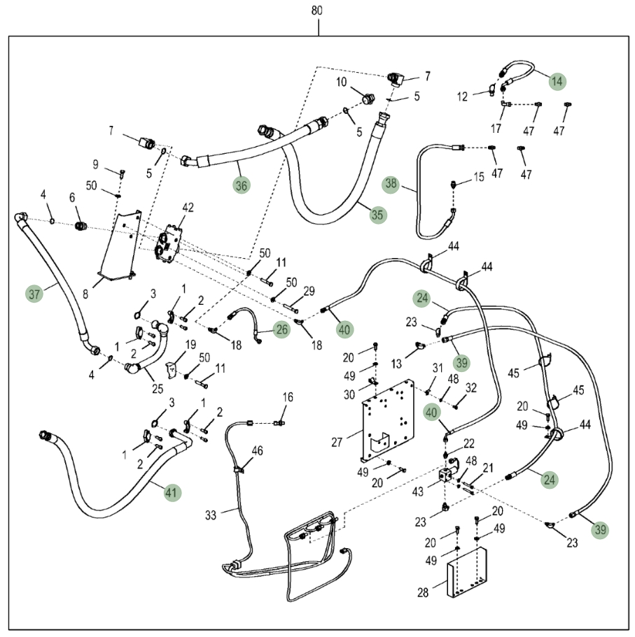 Hitachi ZX350LC-5N installation diagram showing hydraulic hose 4650195 at Pipe No. 35