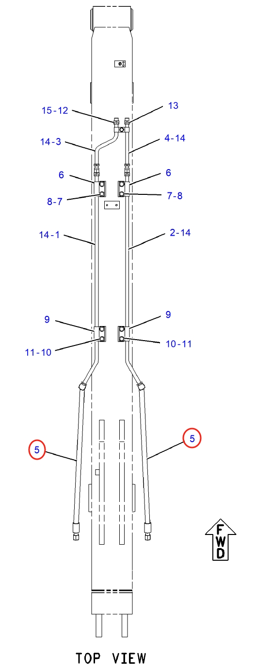 Caterpillar CAT®312C L installation diagram showing hydraulic hose 177-8407 at Pipe No. 5