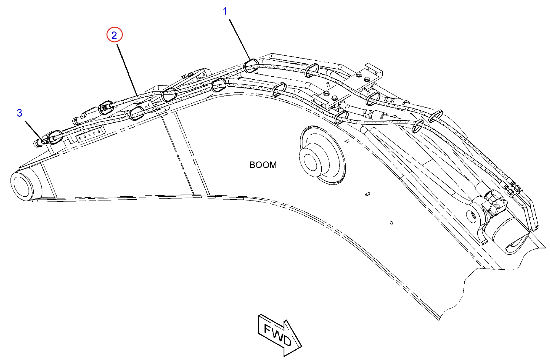 Caterpillar CAT®312D L installation diagram showing hydraulic hose 113-6741 at Pipe No. 2