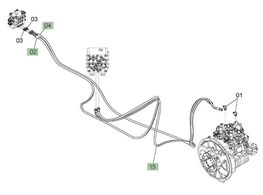 Hitachi ZX210W-3 installation diagram showing hydraulic hose 4651713 at Pipe No. 2