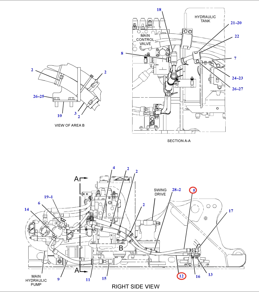 Caterpillar CAT®316F L installation diagram showing hydraulic hose 361-8969 at Pipe No. 12
