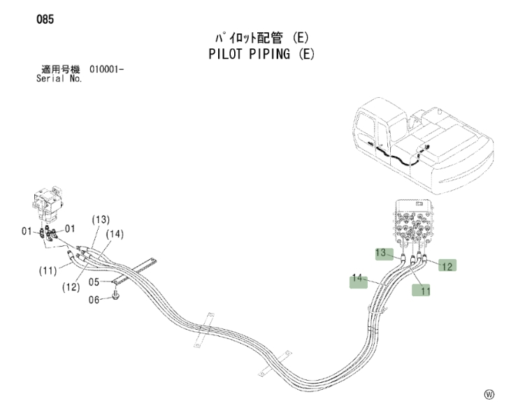 Hitachi ZX230 installation diagram showing hydraulic hose 4431841 at Pipe No. 11